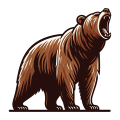 Obraz premium Roaring grizzly bear full body vector illustration, wild beast brown bear, animal predator zoology element illustration, design template isolated on white background