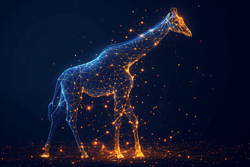 Obraz na płótnie Canvas Captivating digital wireframe polygon illustration showcasing a majestic giraffe with intricate line and dots technology, perfect for modern design projects