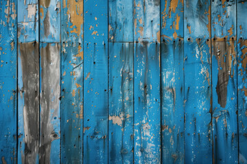old blue painted wooden background. Created with Generative AI technology.