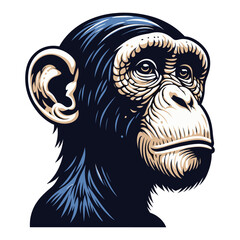 Naklejka premium Monkey ape chimpanzee head face vector illustration, wild animal primate, monkey logo mascot illustration concept, design template isolated on white background