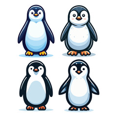 Fototapeta premium Cute cartoon penguin mascot character design illustration, bird of Antarctica animal icon, south pole animal illustration, vector template isolated on white background