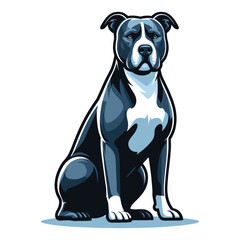 Pitbull bulldog full body design illustration, Full-length portrait of a sitting animal pet pitbull terrier dog. Vector template isolated on white background