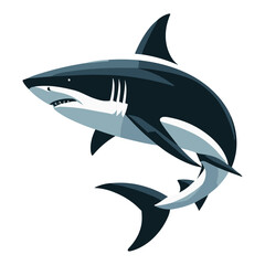 Wild great white shark vector illustration, marine predator animal element illustration, swimming angry toothy shark design template isolated on white background