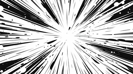 Comic book black radial lines overlay on white background. Royalty high-quality image of action lines. Motion or movement effect. Manga anime cartoon radial speed and abstract. Backgrounds, wallpapers - obrazy, fototapety, plakaty