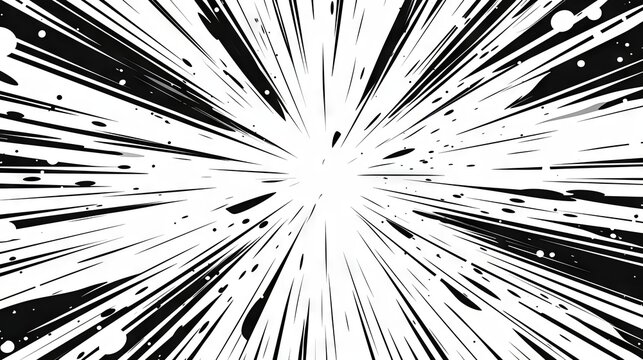 Comic book black radial lines overlay on white background. Royalty high-quality image of action lines. Motion or movement effect. Manga anime cartoon radial speed and abstract. Backgrounds, wallpapers - Powered by Adobe