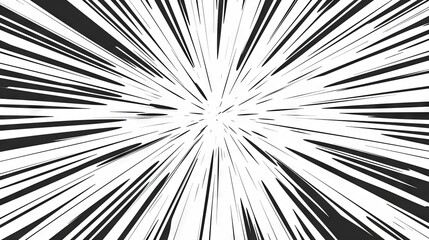 Obraz premium Comic book black radial lines overlay on white background. Royalty high-quality image of action lines. Motion or movement effect. Manga anime cartoon radial speed and abstract. Backgrounds, wallpapers