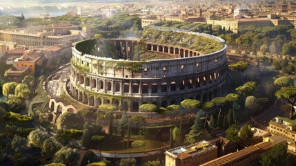 The Colosseum Reimagined as a Sustainable Urban Hub - obrazy, fototapety, plakaty