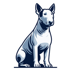 Bull terrier dog full body vector illustration, cute adorable funny pet animal, sitting purebred dog concept design template isolated on white background