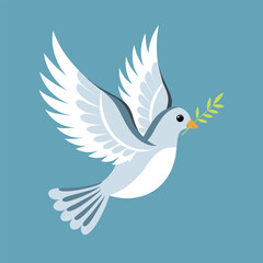 Flying dove holding an olive branch as a sign of peace flat art vector icon for apps and websites