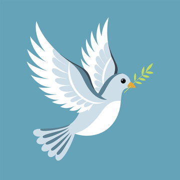 recommend clip art: Flying dove holding an olive branch as a sign of peace flat art vector icon for apps and websites