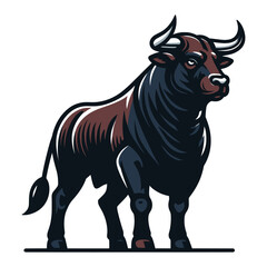 Fototapeta premium Strong bull full body vector mascot illustration, angry horned bull concept, farm animal or butcher shop graphic template, design isolated on white background