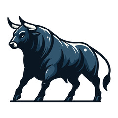 Fototapeta premium Bull full body design mascot illustration, farm animal, strong angry horned bull concept, butcher shop graphic template, vector isolated on white background