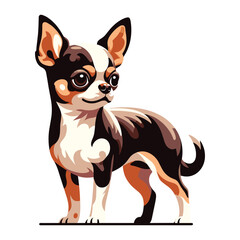 Cute chihuahua dog full body vector illustration, funny adorable pet animal, standing purebred chihuahua doggy flat design template isolated on white background