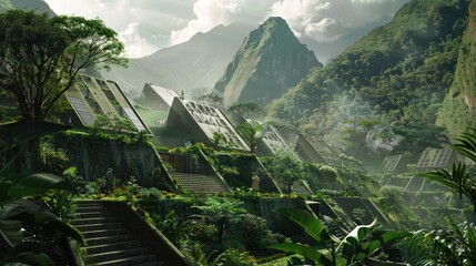 Reimagine Machu Picchu using sustainable  - obrazy, fototapety, plakaty