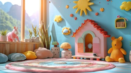 Charming mockup wall on a white backdrop, providing a delightful space for children to express their imagination.
