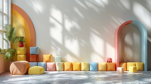 Enchanting mockup wall against a pristine white background, inviting children to dream and play.