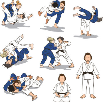 Various motions and poses of Women's Judo athletes