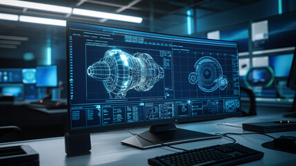 High resolution image of a 3D heart model displayed across dual screens in a professional tech environment