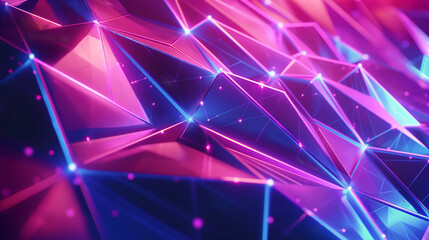 A visually striking display of abstract geometric shapes illuminated by vibrant neon lights and colors - obrazy, fototapety, plakaty