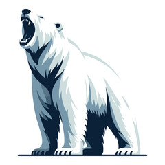 Wild roaring polar bear full body design illustration, zoology element illustration, arctic north pole animal icon, vector template isolated on white background