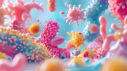 Fotobehang Digestive enzymes in action, visualized in a lively 3D cartoon, enhancing food breakdown and absorption © komgritch