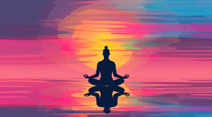 Silhouette of woman practicing yoga on sunset background