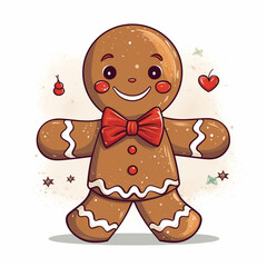 Obraz premium cartoon Christmas drawn gingerbread man many details light background сreated with Generative Ai