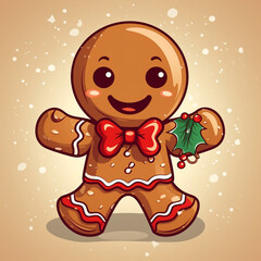 Obraz premium cartoon Christmas drawn gingerbread man many details light background сreated with Generative Ai