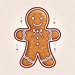 cartoon Christmas drawn gingerbread man many details light background сreated with Generative Ai