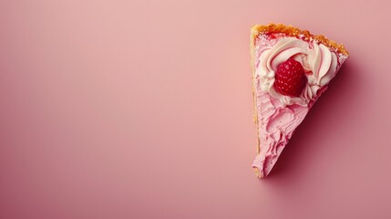 A slice of a pie with white frosting and raspberries on it, AI