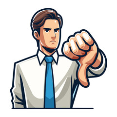 Man showing thumbs down vector illustration, unhappy male gesturing disapproval sign, dislike, disagreement, negative expression. design template isolated on white background