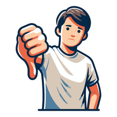 Man showing thumbs down vector illustration, unhappy male gesturing disapproval sign, dislike, disagreement, negative expression. design template isolated on white background