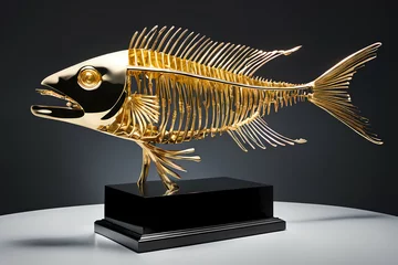 Fotobehang Golden fish skeleton figurine. Digital illustration. © eestingnef
