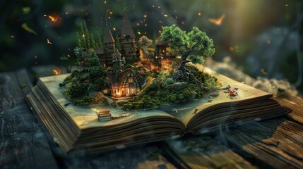 Magical world hidden within a book's pages.