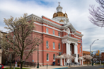 street in the historic town of Martinsburg, West Virginia. Administrative buildings made of brick.