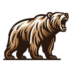 Obraz premium Roaring grizzly bear full body design illustration, animal predator zoology element illustration, wild beast brown bear, vector template isolated on white background