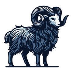 Fototapeta premium Bighorn horned ram sheep full body design illustration, animal livestock, farm pet, agriculture concept, butchery meat shop element, vector isolated on white background
