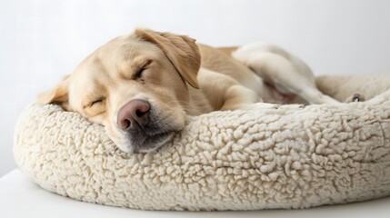 Labrador Retriever sleeping in a Fluffy Bed