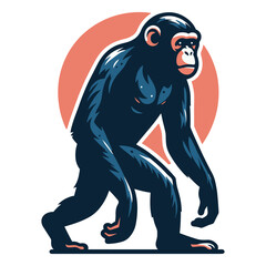 Monkey ape chimpanzee full body vector illustration, wild animal primate, standing monkey illustration concept, design template isolated on white background