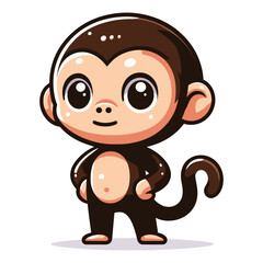 Obraz premium Monkey ape chimpanzee cartoon mascot character vector illustration, cute funny adorable monkey concept design template isolated on white background