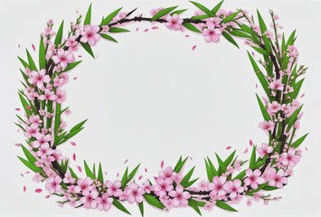 Obraz na płótnie Canvas Japanese Bamboo and Sakura Wreath Illustration: Traditional Floral Design