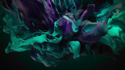 Liquid Luminosity. Luminous shades of ultraviolet and jade green illuminating a liquid canvas, creating a radiant abstract masterpiece captured in crystal-clear HD. - obrazy, fototapety, plakaty