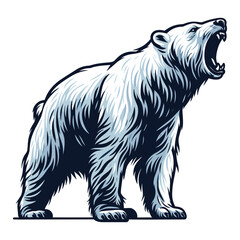 Wild roaring polar bear full body vector illustration, arctic north pole animal icon, zoology element illustration, design template isolated on white background - obrazy, fototapety, plakaty