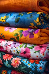 Colorful Floral Textile Rolls Fashion Material