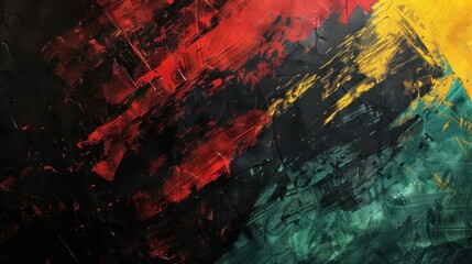 Abstract banner tribute to Black History Month with black, red, yellow, and green colors.