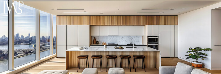 Spacious Modern Kitchen with Elegant White Design and Luxurious Appliances, Bright Interior