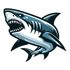 Naklejka premium Angry wild great white shark design illustration, marine predator animal element illustration, swimming toothy shark vector template isolated on white background