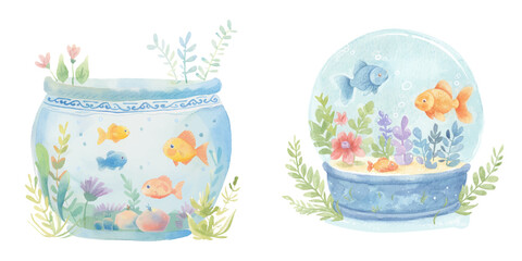 aquarium tank watercolor vector illustration