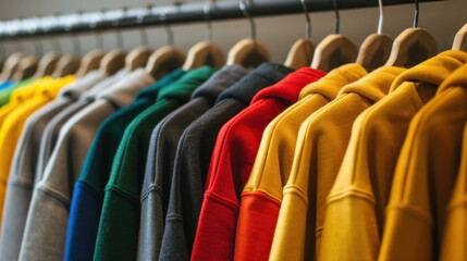 Naklejka premium Colorful youth cashmere. Diverse array of sweaters, hoodies, and sweatshirts.