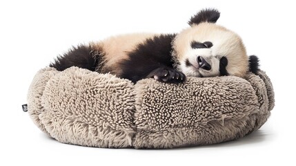 Panda sleeping in a big  bed